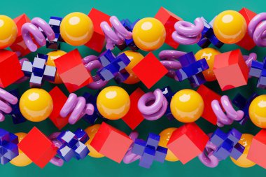 Geometrik süsleme tarzında üç boyutlu renkli desen. Soyut geometrik arkaplan, doku. Desen Döşeme Mozaiği