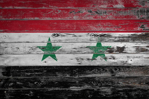 Die Syrische Nationalflagge Ist Auf Unebene Holzbretter Gemalt Ländersymbol — Stockfoto