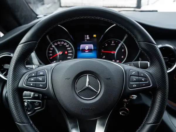 Novosibirsk Russia February 2024 Mercedes Benz Class Car Interior Steering — Stock Photo, Image