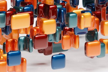  3D illustration volumetric  colorful  cubes. Parallelogram pattern. Technology geometry neon background