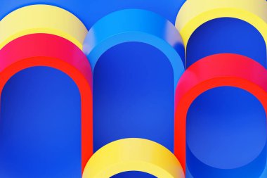 Geometrik renkli dalga yüzeyinin 3 boyutlu çizimi. Basit geometrik şekillerin deseni