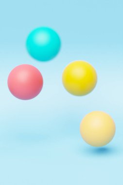 3d yakın çekim renkli resimleme. Farklı geometrik şekiller küre aynı mesafeye yerleştirilir. Uçan basit geometrik şekiller