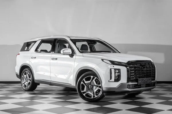 Novosibirsk Russia February 2024 White Hyundai Palisade Front View Background — 图库照片
