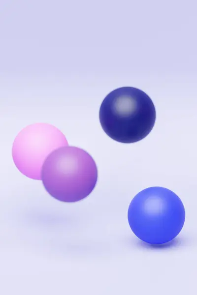 特写3D彩色插图 不同的几何形状球体放置在同一距离上 简单的几何形状飞行 — 图库照片