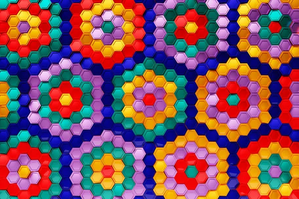 一个彩色单色蜂窝用于蜂蜜的3D示例 简单的几何六边形图案 马赛克背景 蜂窝概念 — 图库照片