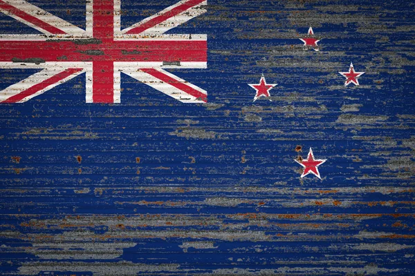 Yeni Zelanda Bayrağı Olan Eski Metal Duvarın Yakın Çekimi Yeni — Stok fotoğraf