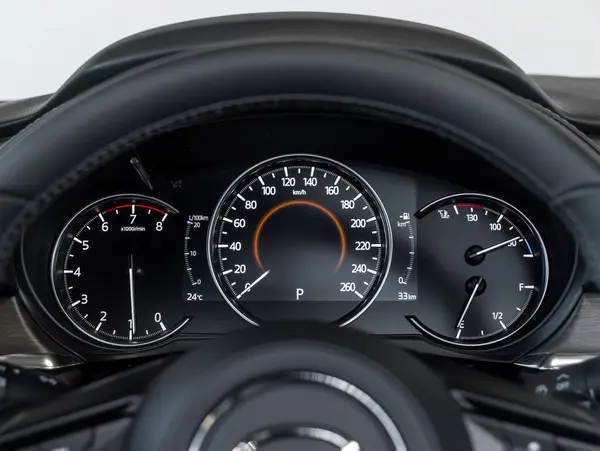 Novosibirsk Russia February 2024 Mazda Atenza Close Speedometer Rpm Meter — Stock Photo, Image