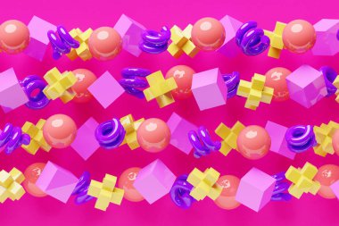 Geometrik süsleme tarzında üç boyutlu renkli desen. Soyut geometrik arkaplan, doku. Desen Döşeme Mozaiği