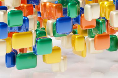 Renkli soyut arkaplan ve kareler. Duvar kağıdı, afiş, sunum, arkaplan şablonu. 3B illüstrasyon