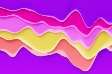 Pembe arka planda üç boyutlu, soyut renkli dalga çizgileri. Yaratıcı duvar kağıdı