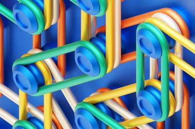 3 boyutlu illüstrasyon, dışbükey bağlayıcıların ve kayışların karmaşık geometrik deseni
