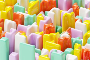 Soyut çok renkli şekillerin 3 boyutlu görüntülemesi