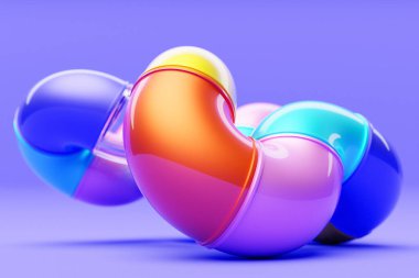 Üç boyutlu soyut figür geometrik şekilleri değiştiriyor ve renkli parçalarla sonsuz bir çizgi döngüsünde bükülüyor.