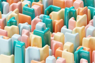 3 boyutlu görüntüleme. Renkli geometrik desen. Basit şekillerin minimalist deseni. Parlak yaratıcı simetrik doku