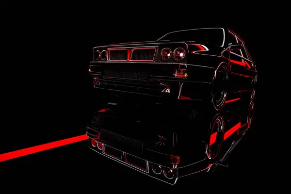 80S Stijl Sci Achtergrond Met Supercar Futuristische Retro Auto Retro — Stockfoto