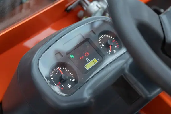Novosibirsk Russia February 2024 Orange Tractor Cockpit Interior Cabin Details — Stock Photo, Image