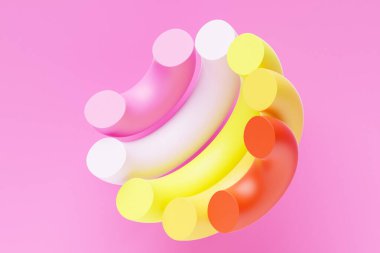 3 boyutlu illüstrasyon, geometrik ilüzyon, yarıküre şeklindeki izometrik soyut şekiller, iç içe geçmiş renkli şekiller.