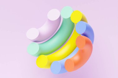 3D görüntüleme, soyut geometrik arkaplan, ilkel şekiller, parlak renkli yarımküre