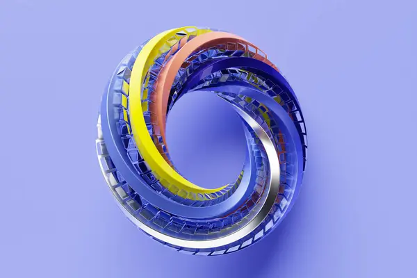 3D rendering,  torus geometry shape on  blue  background