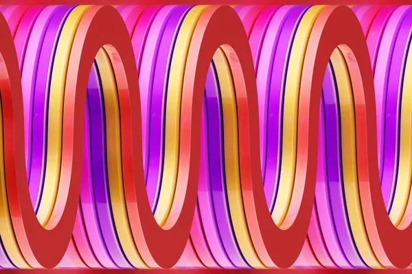 異なる色のステレオストリップの3Dイラスト 波のような幾何学的な縞 抽象色鮮やかな交差線のパターン — ストック写真