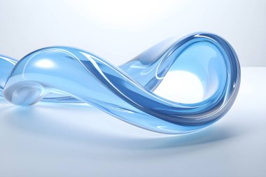 Beyaz arkaplana karşı soyut saydam mavi şekil, üç boyutlu illüstrasyon. Pürüzsüz 3D görüntüleme, yapay zeka tarafından oluşturuldu.. 