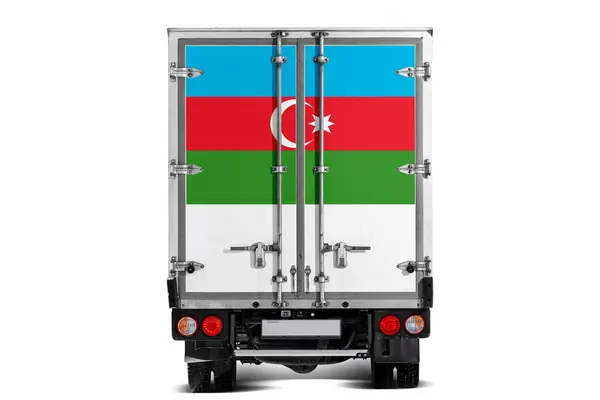 Truck National Flag Azerbaijan Depicted Tailgate Drives White Background Concept — Stock Photo, Image
