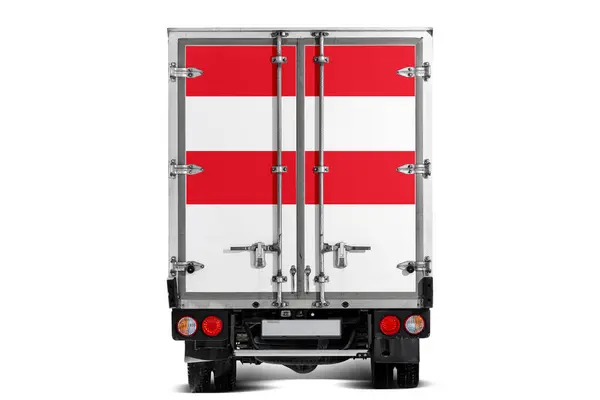 Truck National Flag Austria Depicted Tailgate Drives White Background Concept — Stock Photo, Image