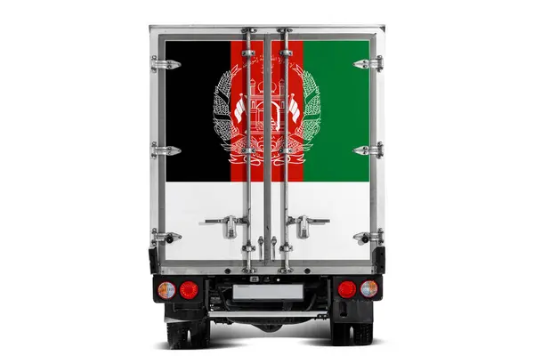 Een Vrachtwagen Met Nationale Vlag Van Afghanistan Afgebeeld Achterklep Rijdt — Stockfoto