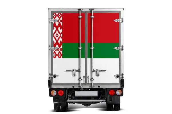 Caminhão Com Bandeira Nacional Bielorrússia Retratado Tailgate Dirige Contra Fundo — Fotografia de Stock