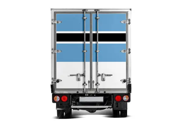 Een Vrachtwagen Met Nationale Vlag Van Botswana Afgebeeld Achterklep Rijdt — Stockfoto