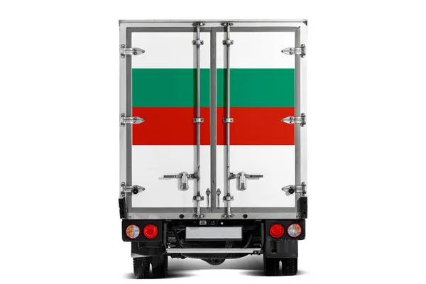 Een Vrachtwagen Met Nationale Vlag Van Bulgarije Afgebeeld Achterklep Rijdt — Stockfoto