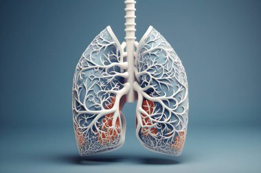 Close-up model of human lungs for medical advertising on a blue background, created by ai. 3D illustration clipart