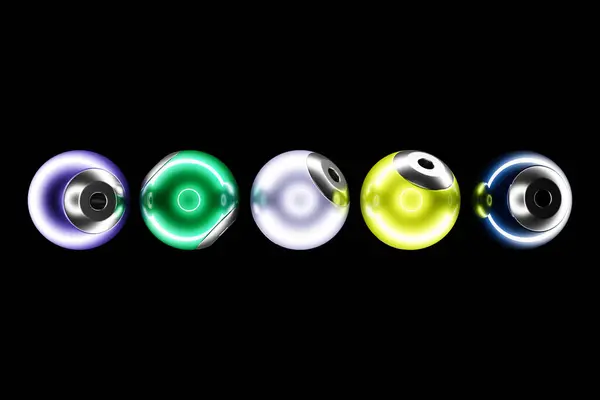 Close Colorful Illustration Row Colorful Spheres Placed Same Distance Simple Stock Photo