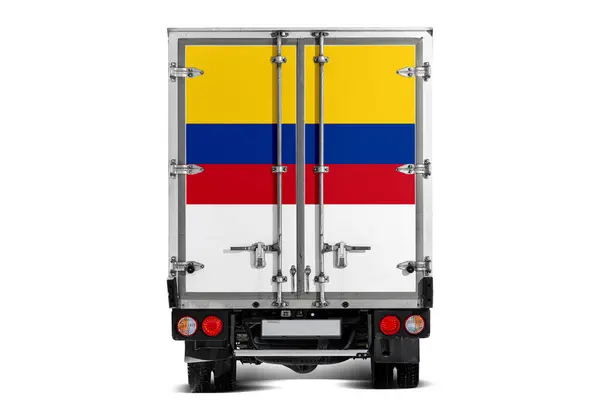 Truck National Flag Armenia Depicted Tailgate Drives White Background Concept Royalty Free Stock Images