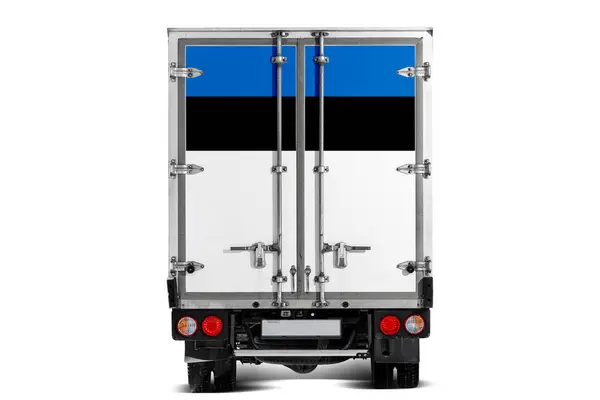 Truck National Flag Estonia Depicted Tailgate Drives White Background Concept Stock Image