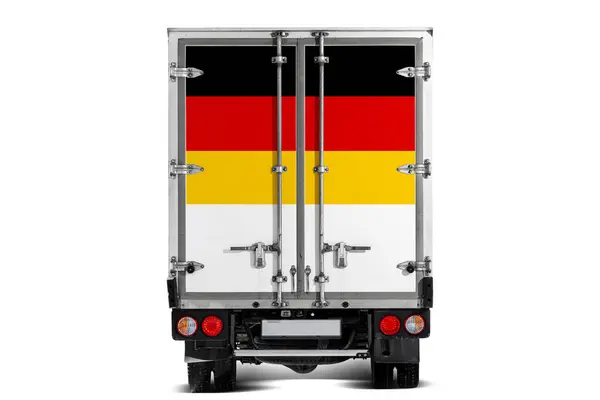 Truck National Flag Germany Depicted Tailgate Drives White Background Concept Royalty Free Stock Photos