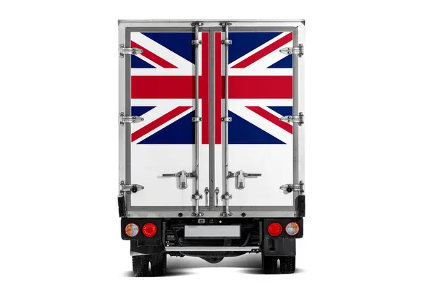 Caminhão Com Bandeira Nacional Reino Unido Retratado Tailgate Dirige Contra — Fotografia de Stock