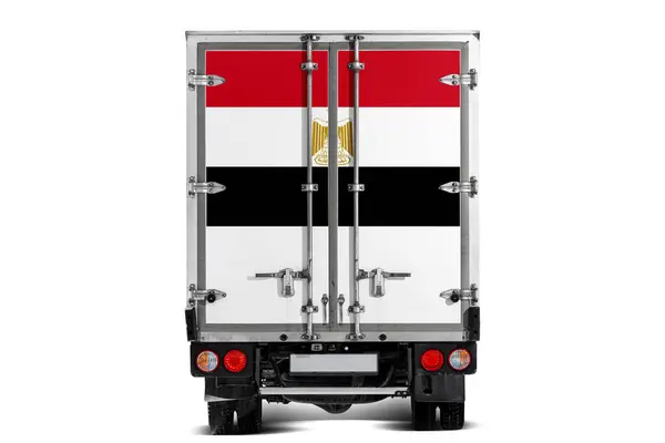 Грузовик Национальным Флагом Египта Изображённый Задних Воротах Едет Белом Фоне Лицензионные Стоковые Фото