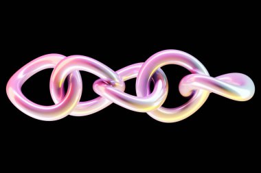 Siyah arkaplanda gümüş renkli metal zincir koleksiyonu, 3D illüstrasyon