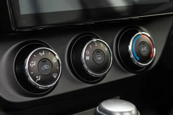 Black Car Interior Climat Control View Air Conditioning Button Car รูปภาพสต็อก