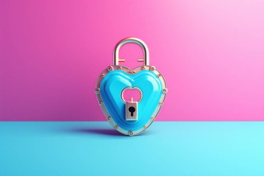 Blue metal locks on blue and pink background. A bunch of locks. Heart locks , created by ai clipart