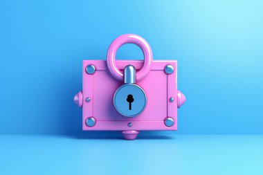 Pink and blue metal locks on blue background. A bunch of lock , created by ai clipart