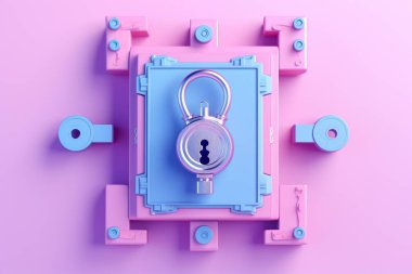 Pink and blue metal locks on pink background. A bunch of locks, created by ai clipart