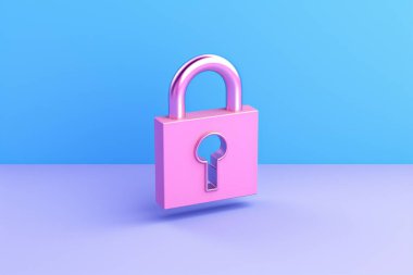 Pink  metal locks on blue background. A bunch of locks , created by ai clipart