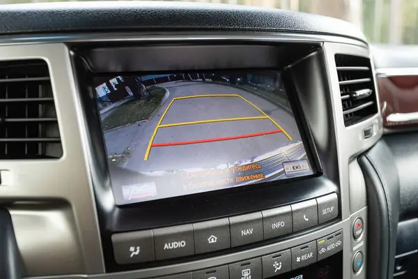 stock image Novosibirsk, Russia -  July 10, 2024: Lexus LX570, reverse camera with monitor,buttons - details and controls of modern car. 