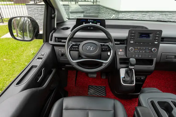 stock image Novosibirsk, Russia -  July 10, 2024: Hyundai Staria,  Interior view of car with black   salon. Modern luxury prestige car interior