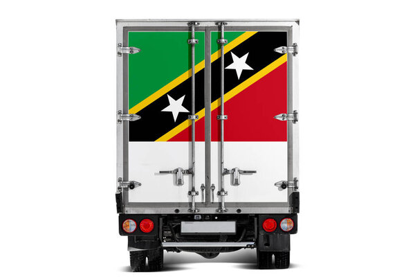 Truck National Flag Saint Kitts Nevis Depicted Tailgate Drives White — Stock Photo, Image