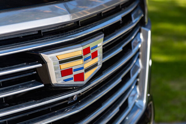Novosibirsk, Russia -  July 10, 2024: Cadillac Escalade  , close-up of the  logo exclusive