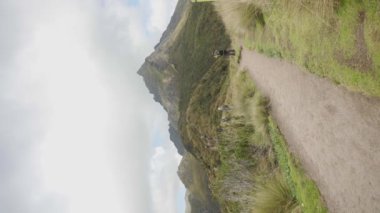 Rucu Pichincha volcano hike with backpack in the Andes mountains