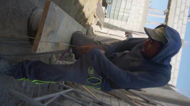 Construction Worker Busy Unfinished Building — Video